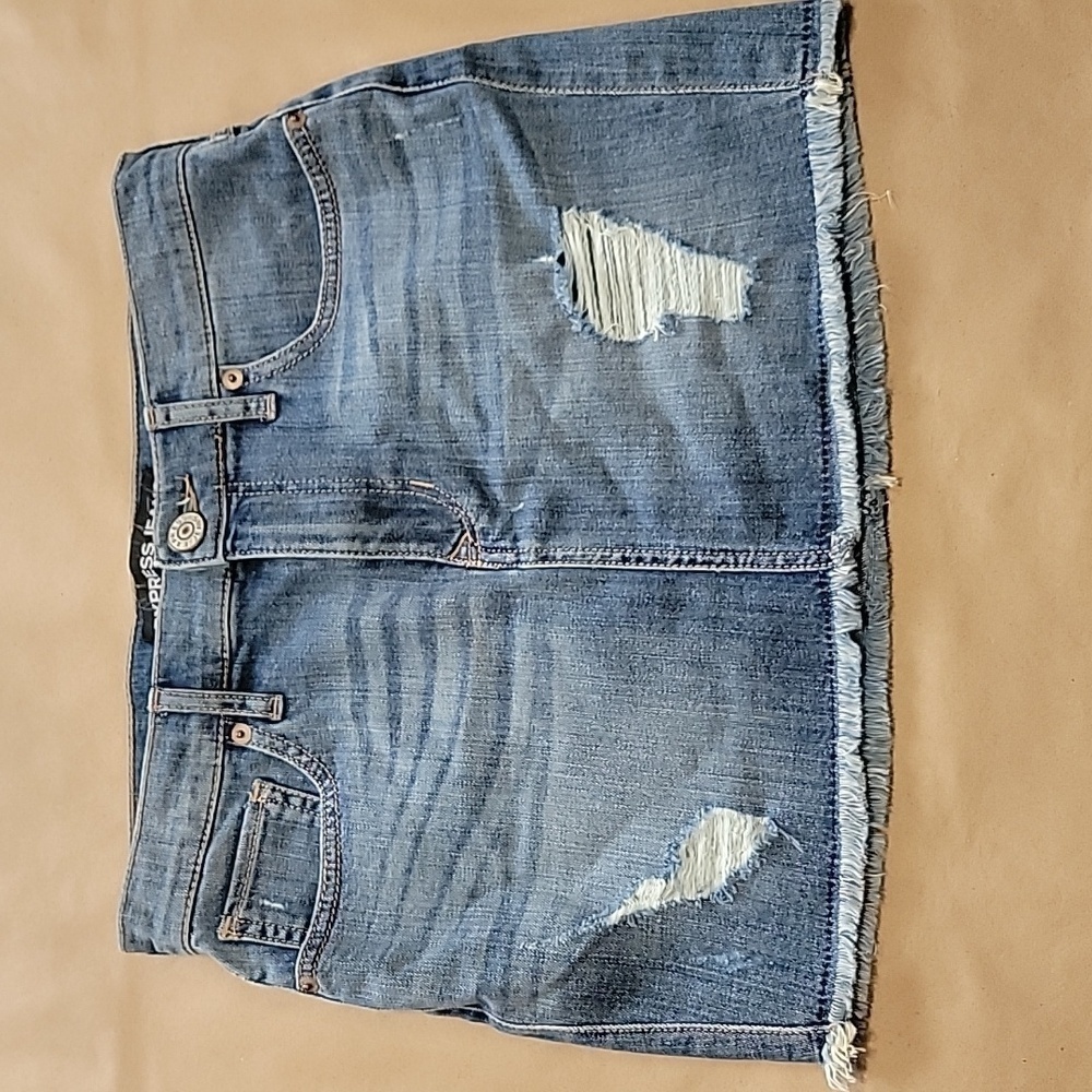 Express Size 0 Distressed Denim Mini Skirt, Excellent Used Condition